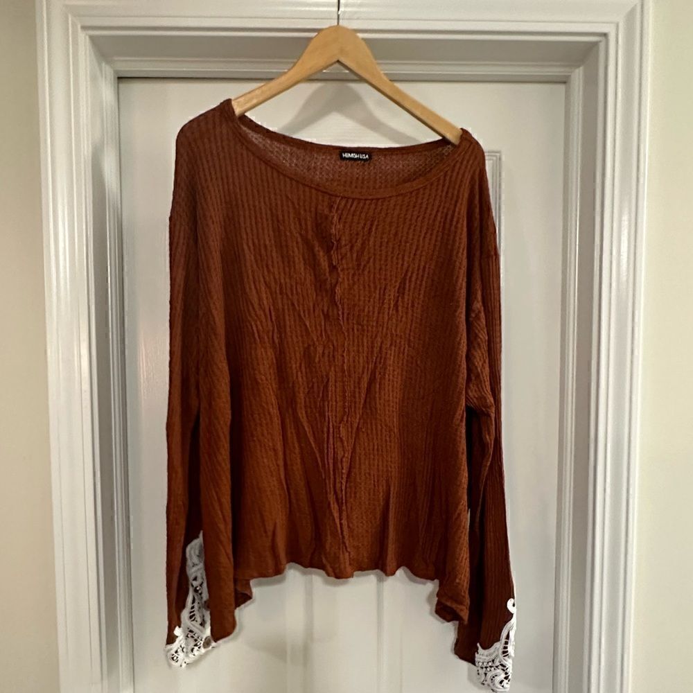 HEIMISH USA - Long Sleeve waffle weave button crochet top size 2X